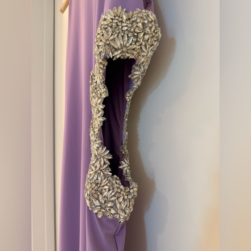 NWOT BRONX AND BANCO Camila Lilac Rhinestone Cutout Maxi Dress - Picture 7 of 15